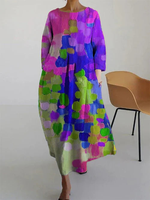 Violet | Women's Long Sleeve Maxi Dress with Abstract Floral Print