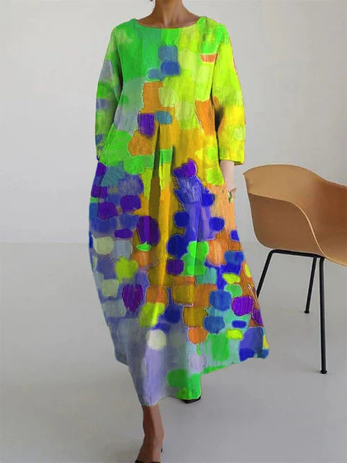 Violet | Women's Long Sleeve Maxi Dress with Abstract Floral Print