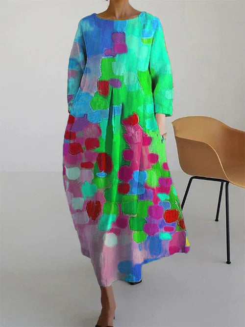 Violet | Women's Long Sleeve Maxi Dress with Abstract Floral Print
