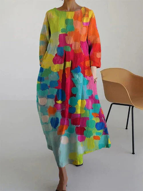 Violet | Women's Long Sleeve Maxi Dress with Abstract Floral Print