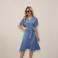 Benthe | Women's Wrap Midi Dress with Tie Waist for Summer