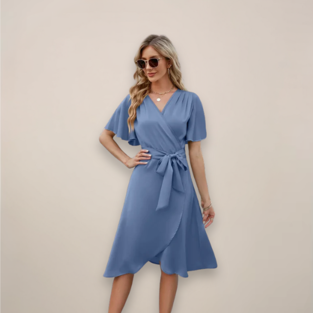 Benthe | Women's Wrap Midi Dress with Tie Waist for Summer