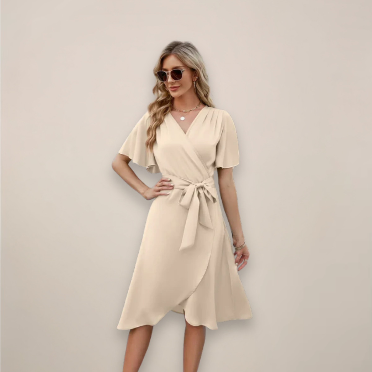 Benthe | Women's Wrap Midi Dress with Tie Waist for Summer