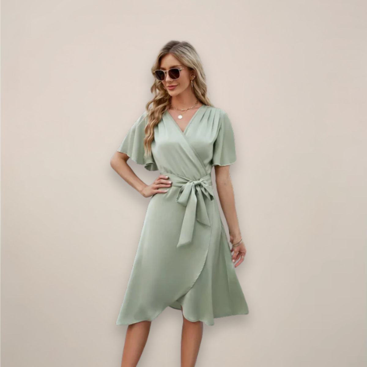 Benthe | Women's Wrap Midi Dress with Tie Waist for Summer