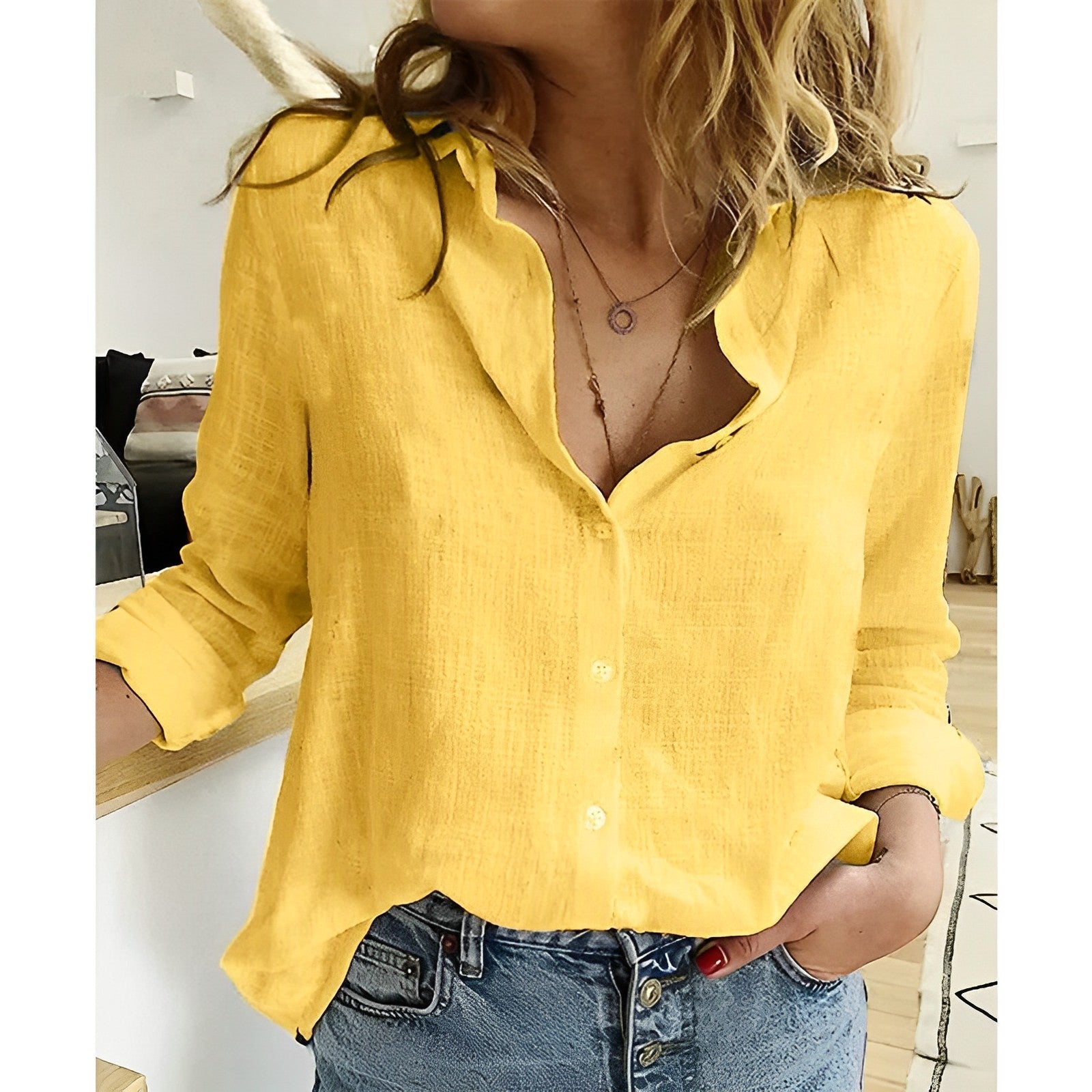 Audrey | Women's White Button-Up Blouse for Summer