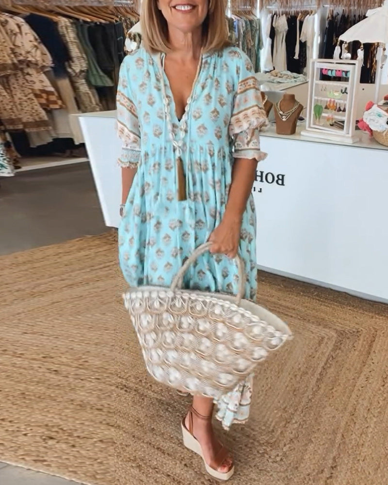 Lily | Women's Printed V-Neck Midi Dress for Summer