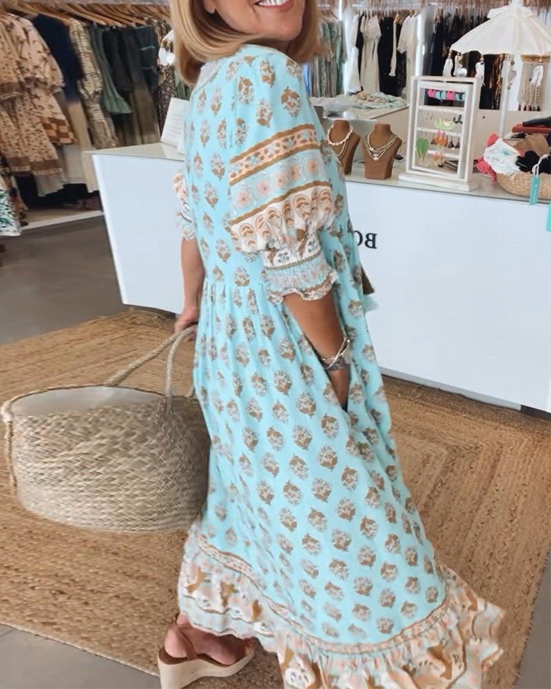 Lily | Women's Printed V-Neck Midi Dress for Summer