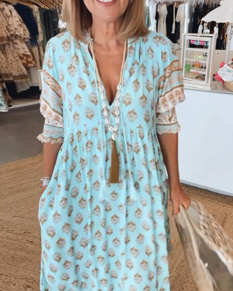 Lily | Women's Printed V-Neck Midi Dress for Summer