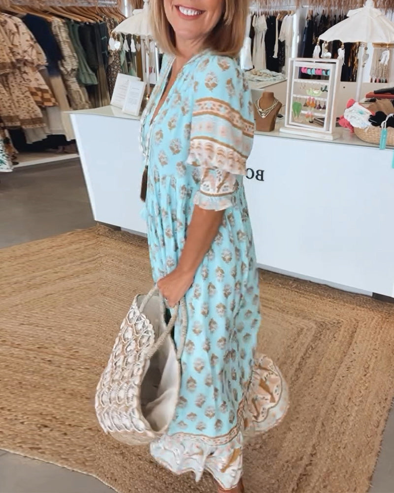 Lily | Women's Printed V-Neck Midi Dress for Summer
