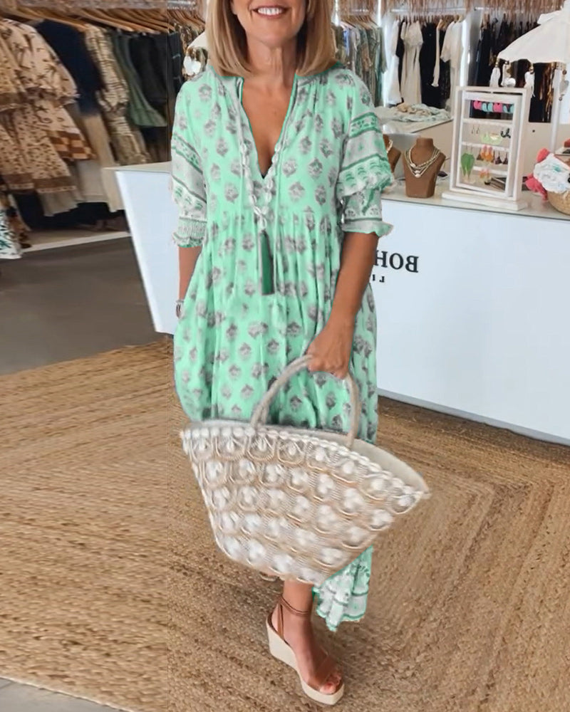 Lily | Women's Printed V-Neck Midi Dress for Summer