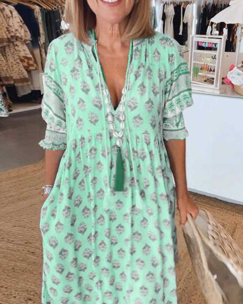 Lily | Women's Printed V-Neck Midi Dress for Summer