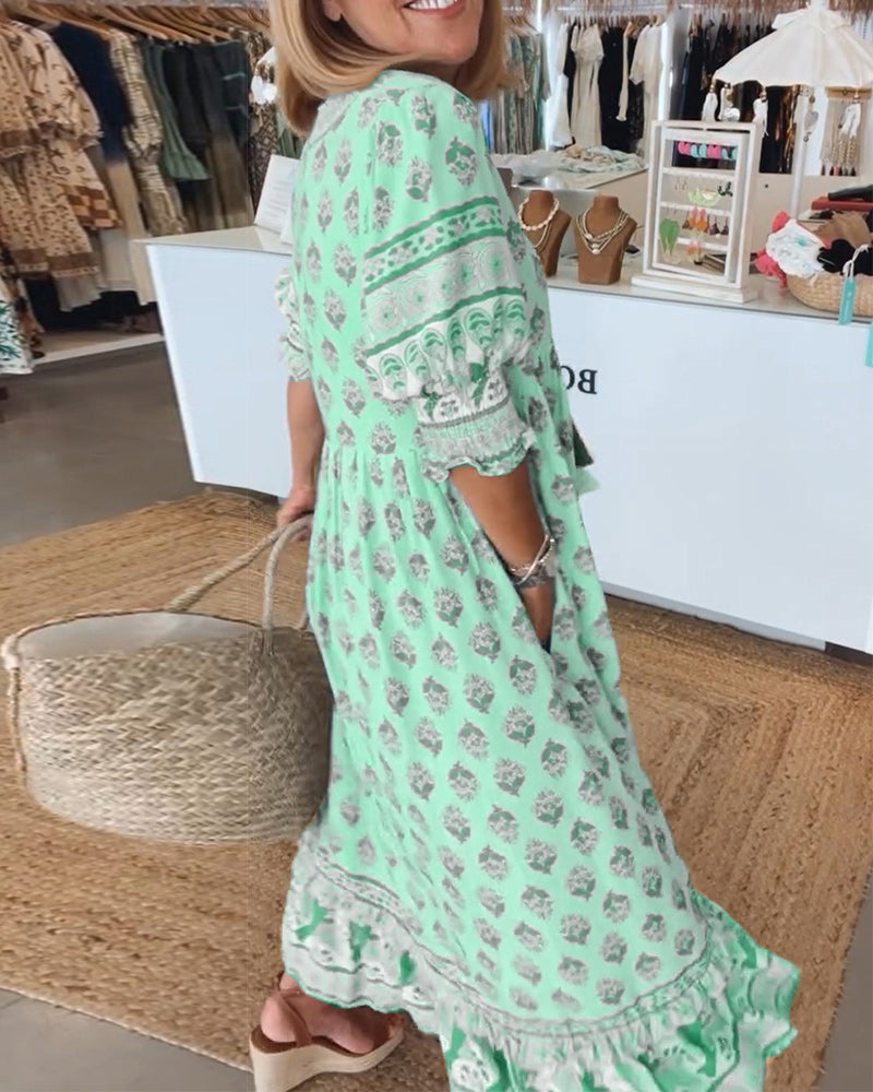 Lily | Women's Printed V-Neck Midi Dress for Summer