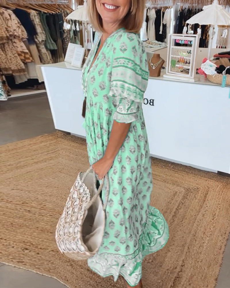 Lily | Women's Printed V-Neck Midi Dress for Summer