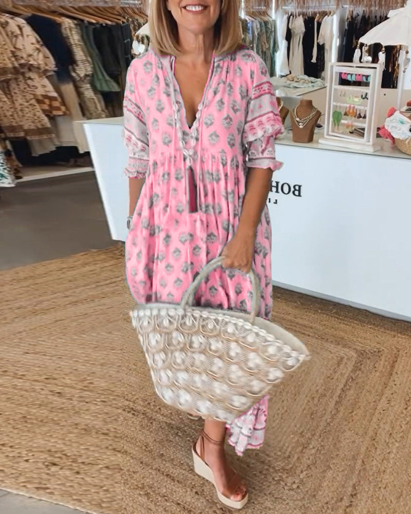 Lily | Women's Printed V-Neck Midi Dress for Summer