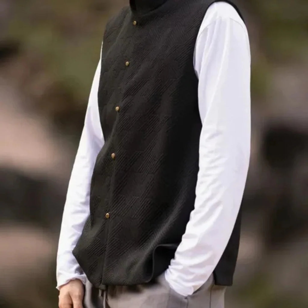 Structured Men's Waistcoat with Stand-Up Collar for Layered Styling 2