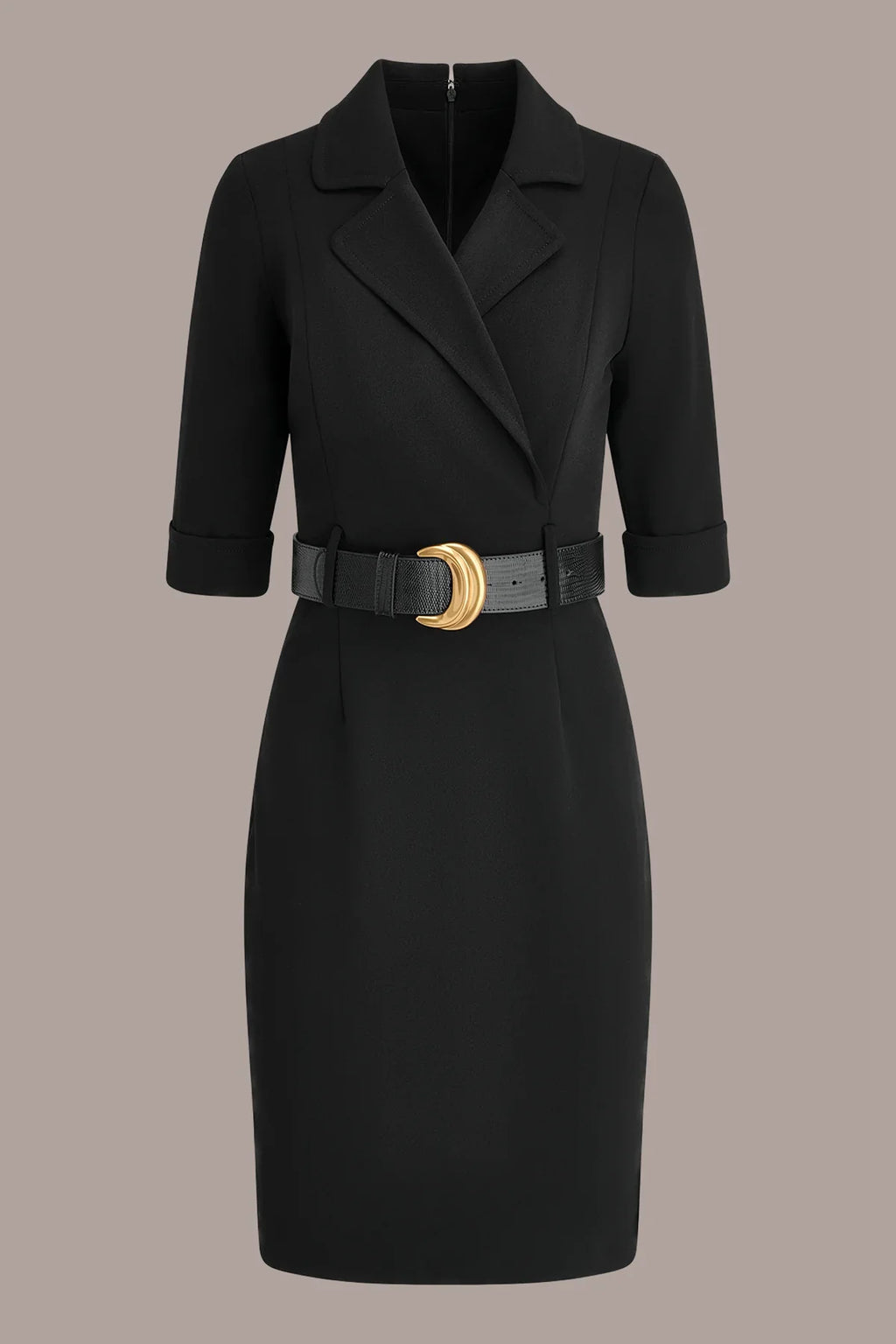 Structured women's blazer dress featuring a stylish A-line skirt and a belted waist, perfect for versatile office or evening wear. 4