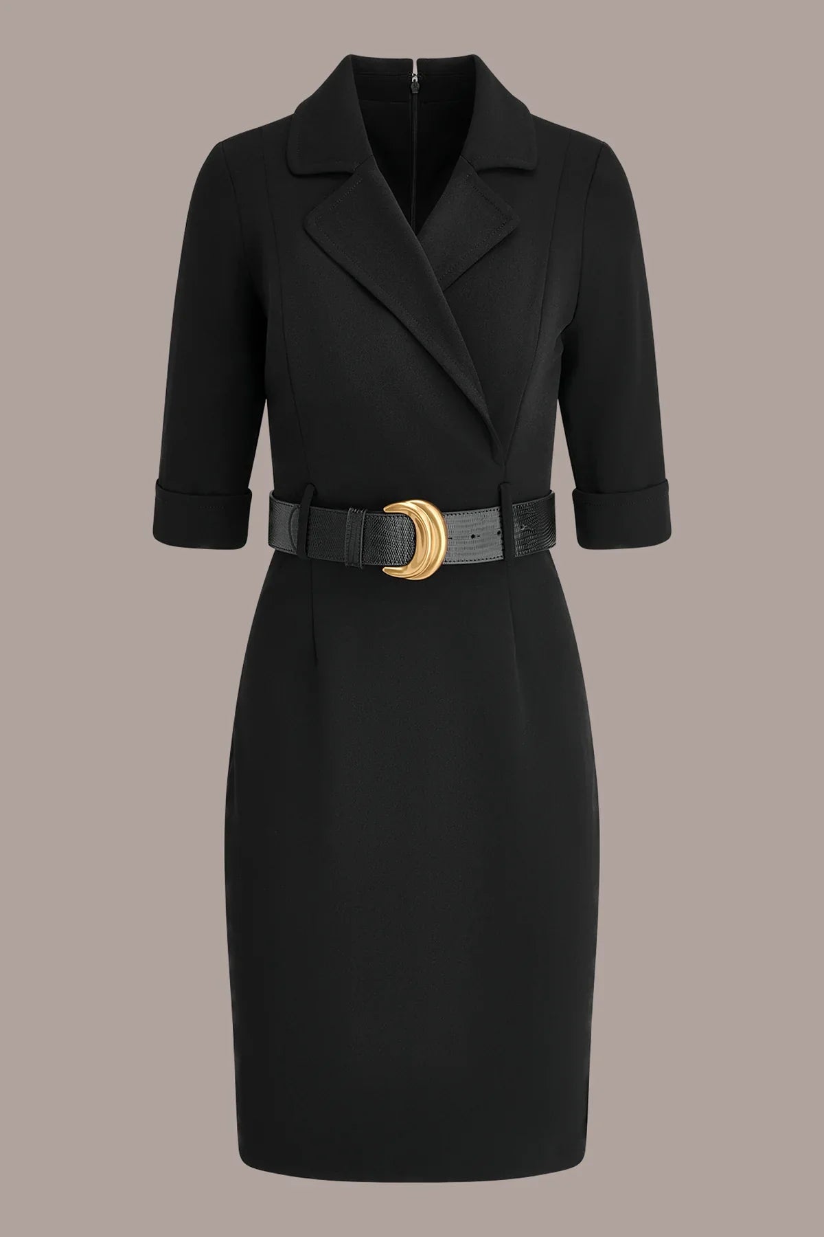 Structured women's blazer dress featuring a stylish A-line skirt and a belted waist, perfect for versatile office or evening wear. 4