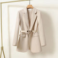 Tailored Long Black Blazer for Women with Waist Belt 0