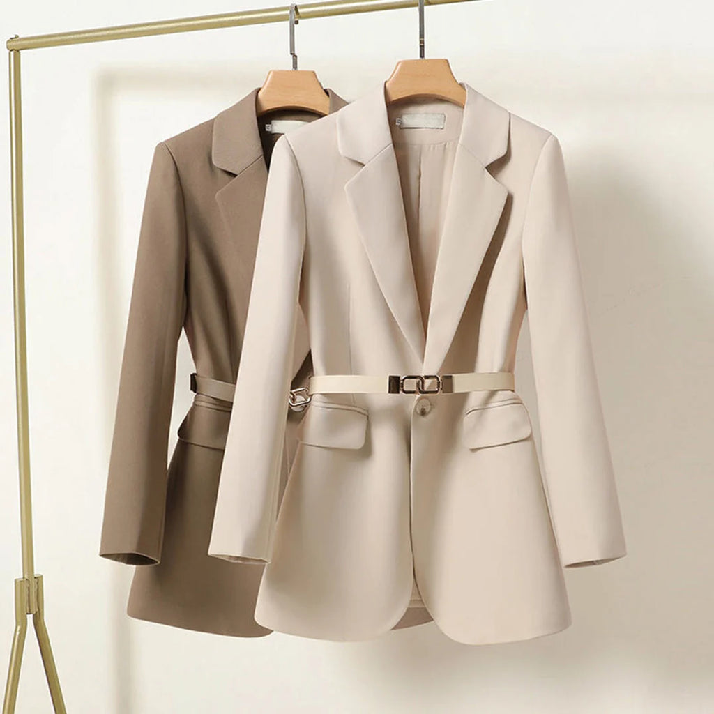 Tailored Long Black Blazer for Women with Waist Belt 1
