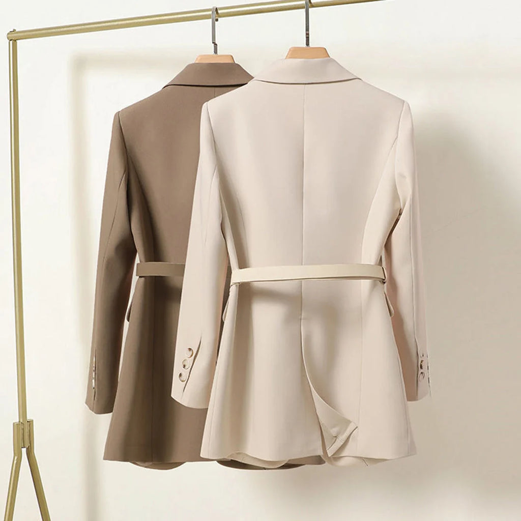 Tailored Long Black Blazer for Women with Waist Belt 2