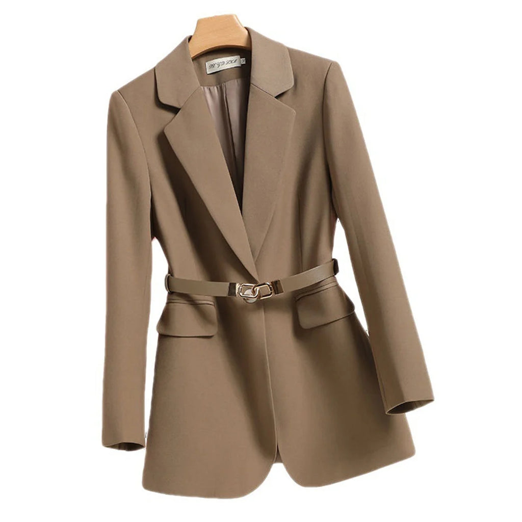 Tailored Long Black Blazer for Women with Waist Belt 6