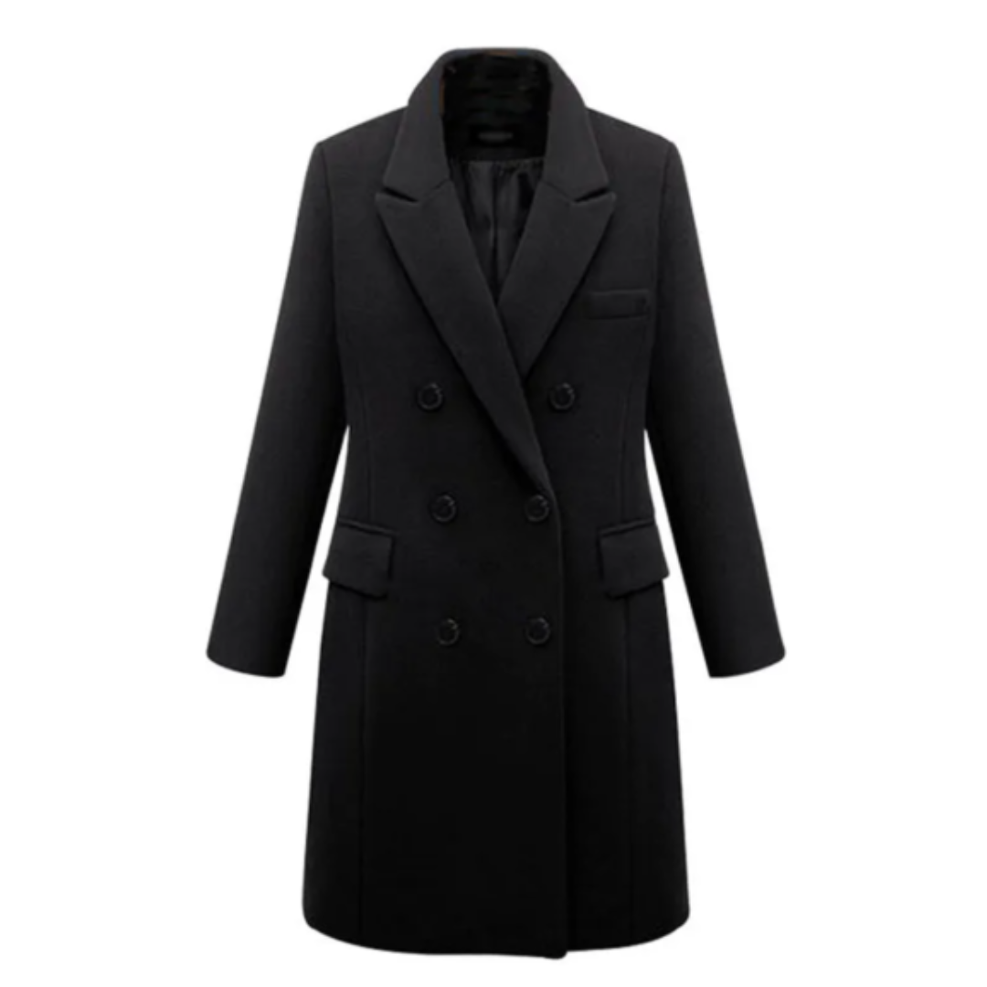 Tailored Long Line Winter Coat with Notched Collar and Button Front 0