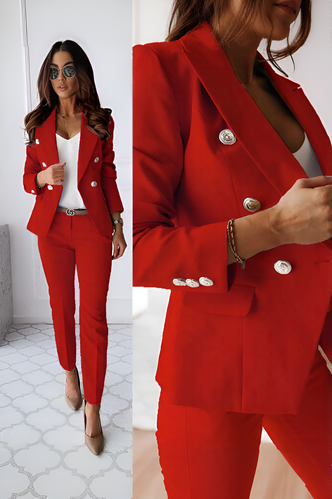 PowerForm Blazer & Trousers Set with Double-Breasted Design and Straight-Leg Pants