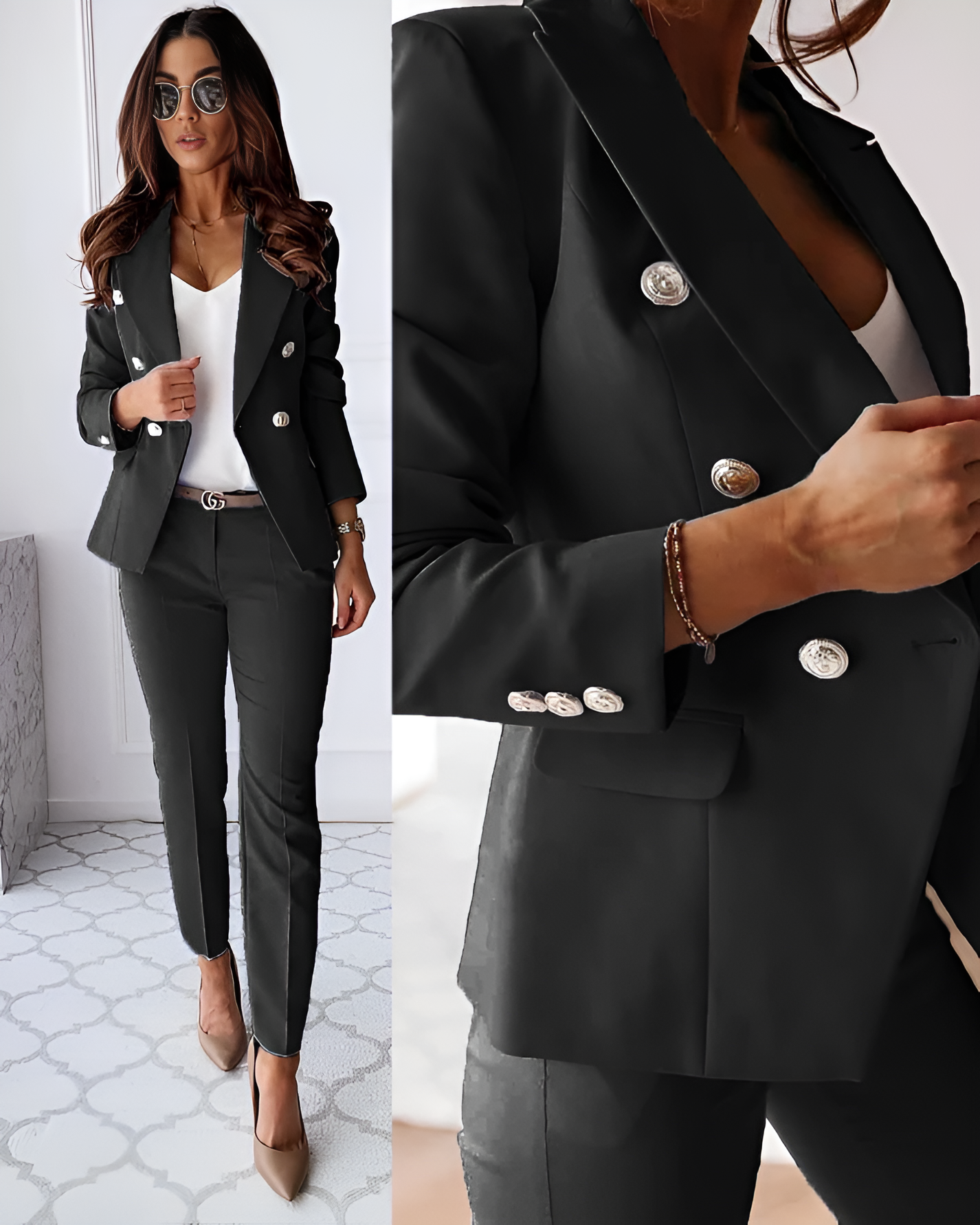 PowerForm Blazer & Trousers Set with Double-Breasted Design and Straight-Leg Pants