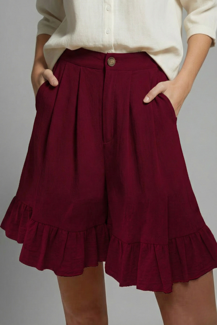 Tessa | Women’s High-Waisted Ruffle Hem Shorts