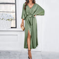 Elegant Midi Dress with V-Neck for Weddings and Summer Parties