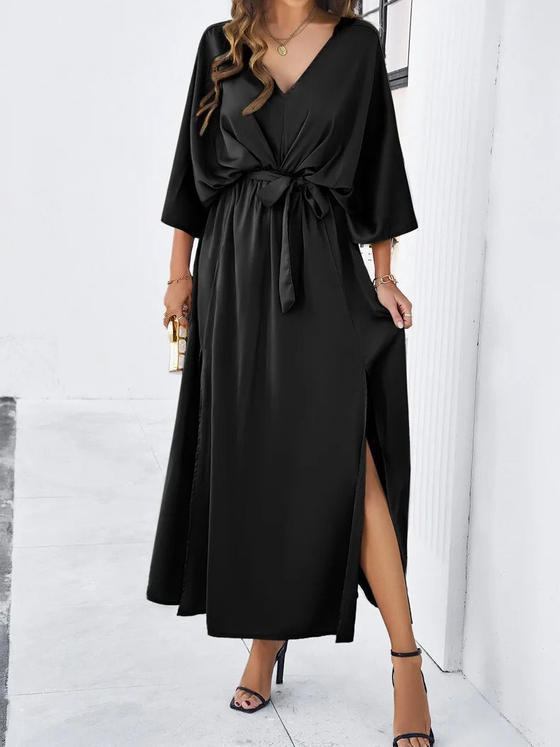 Elegant Midi Dress with V-Neck for Weddings and Summer Parties