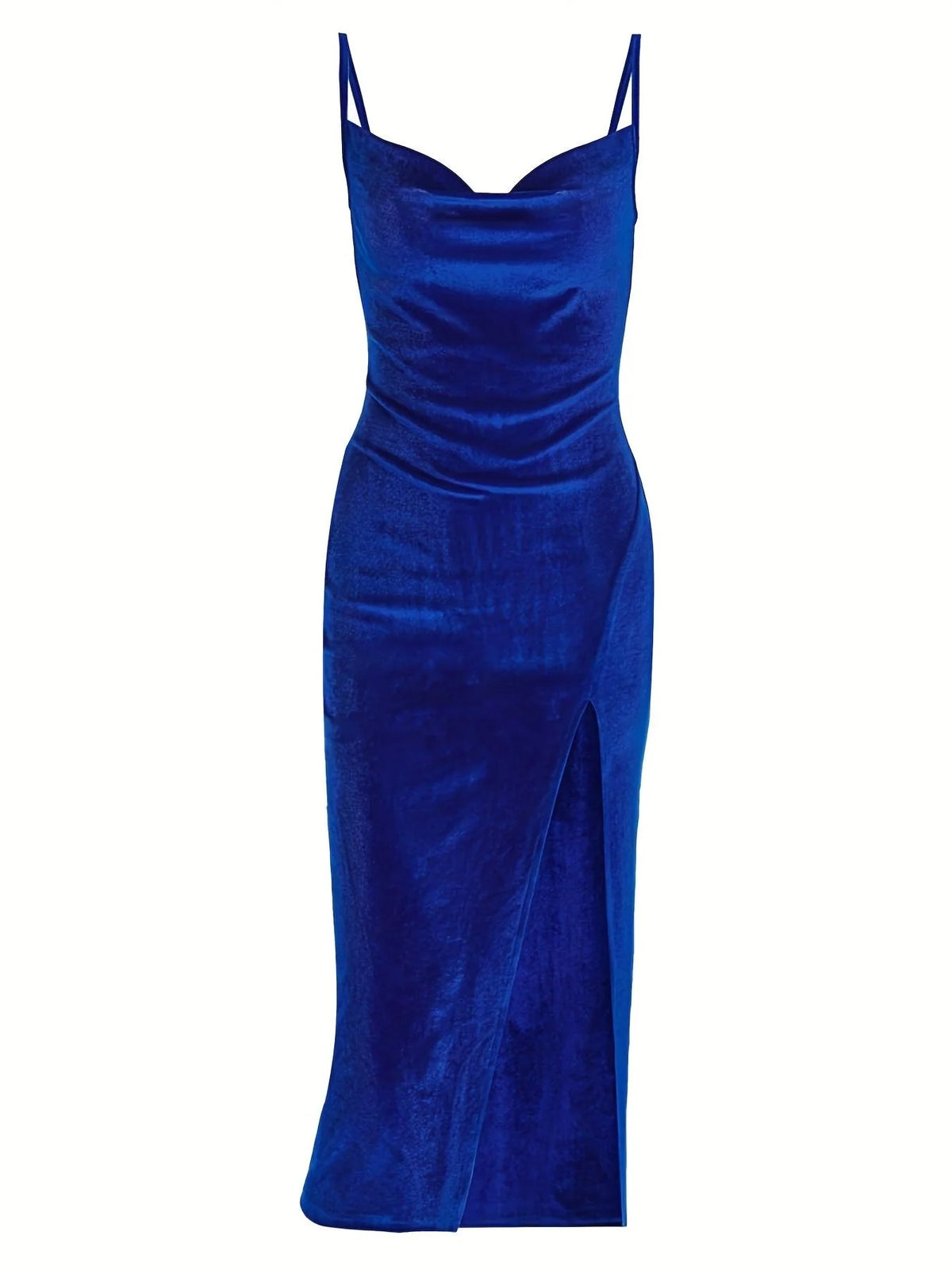 Velvet Satin Slip Midi Dress with Cowl Neck and Side Slit 2