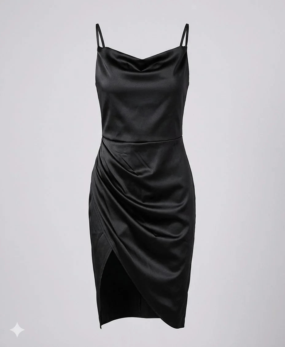 Velvet Satin Slip Midi Dress with Cowl Neck and Side Slit 8