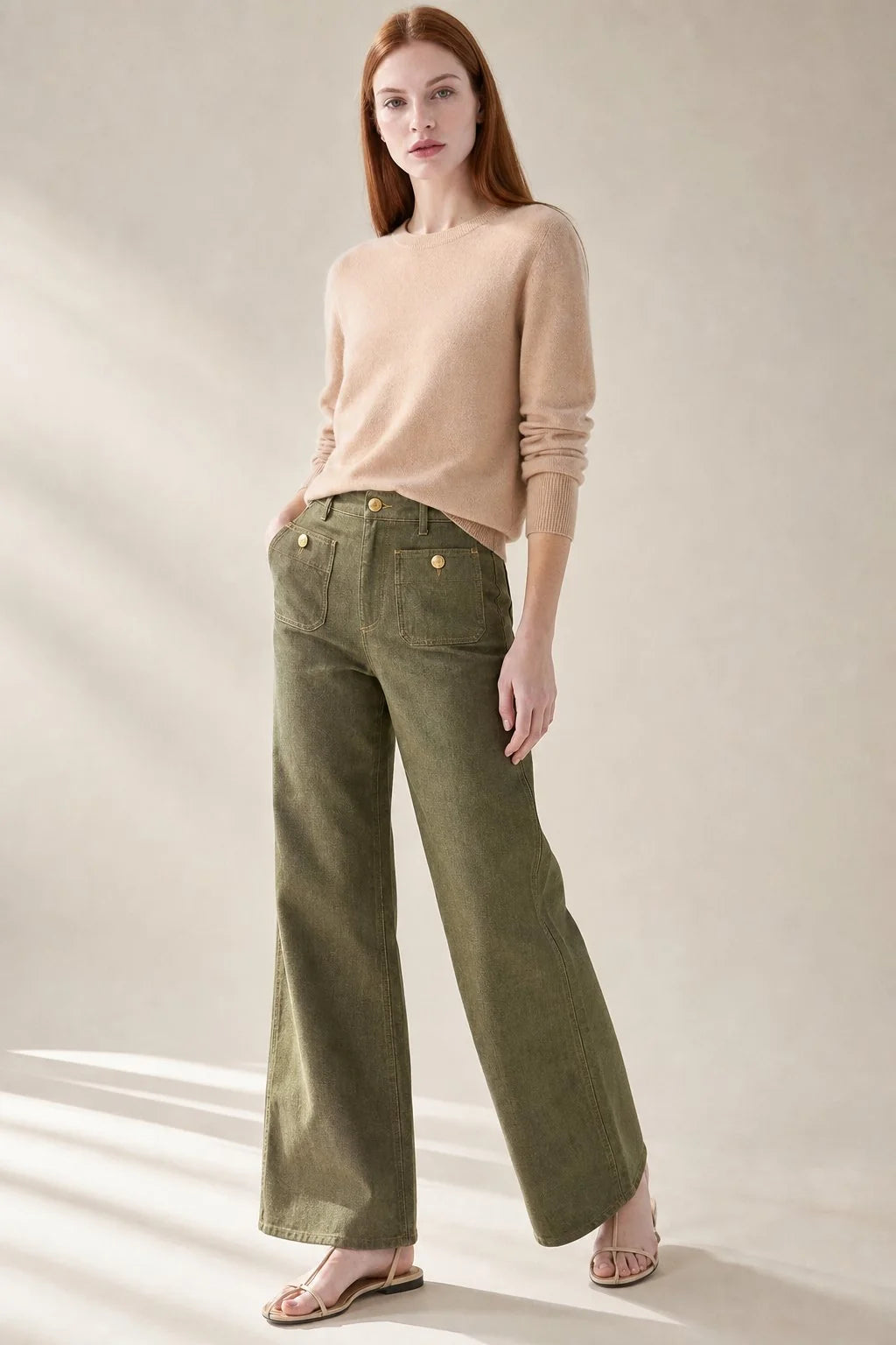 Wide-Leg High-Waist Jeans with Front Pockets for Effortless Style 1
