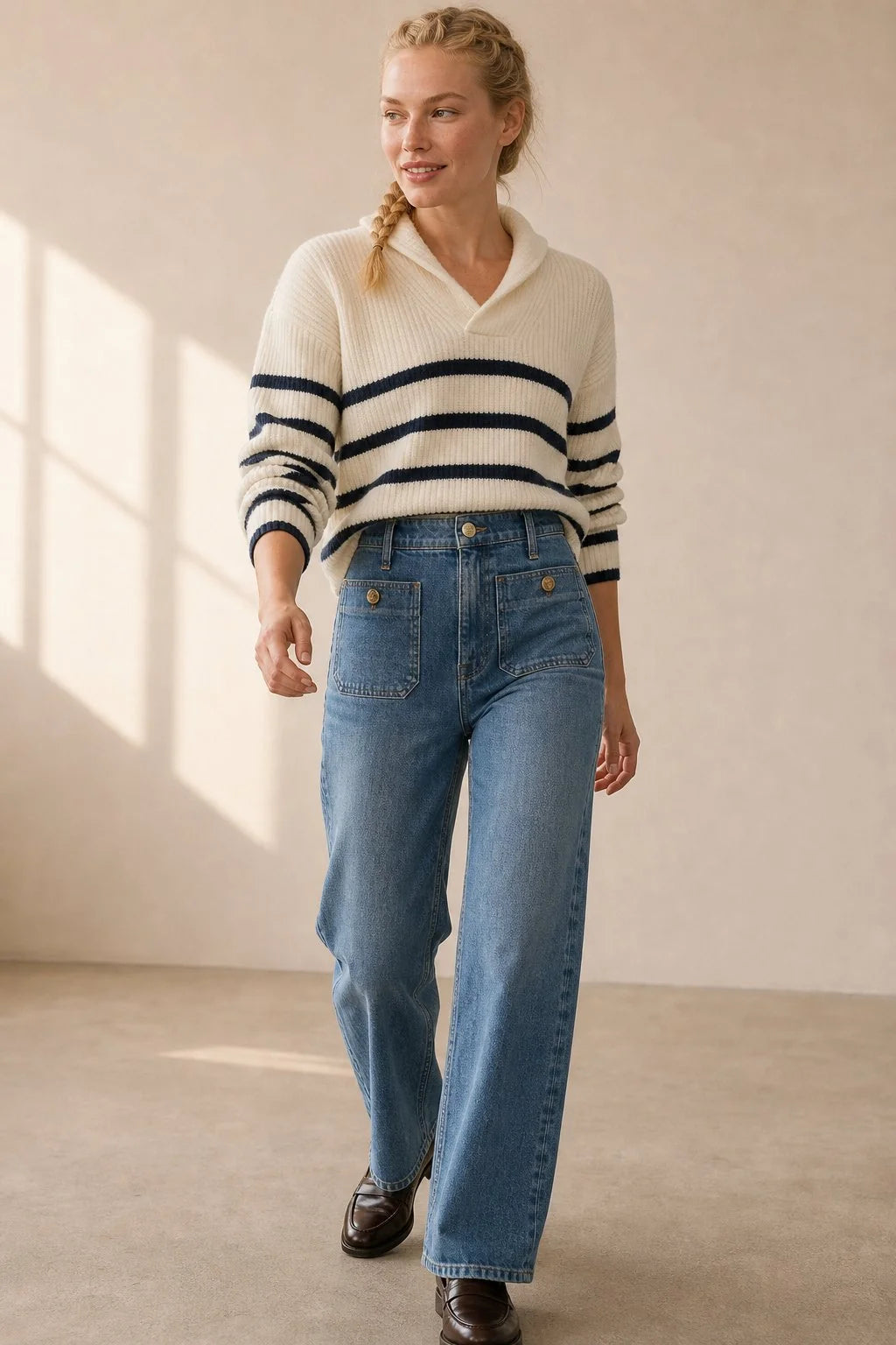 Wide-Leg High-Waist Jeans with Front Pockets for Effortless Style 2