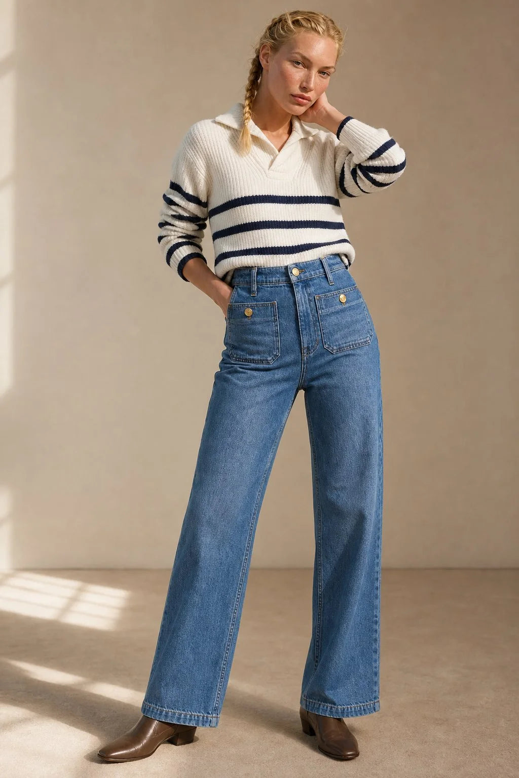 Wide-Leg High-Waist Jeans with Front Pockets for Effortless Style 3