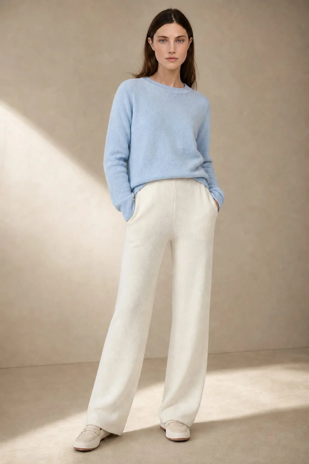 Wide-Leg Merino Wool Sweatpants with Elastic Waist and Pockets 0