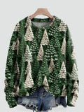 Women's Comfortable Knit Christmas Sweater with Round Neck and Tree Print 0