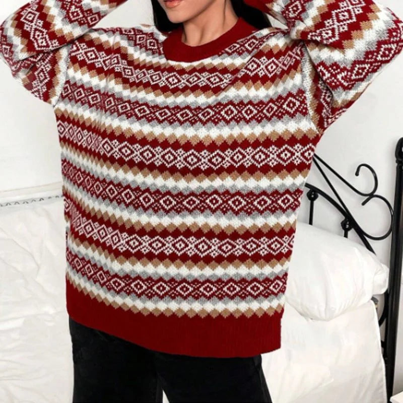 Women's Fair Isle Crew Neck Sweater with Relaxed Fit 3