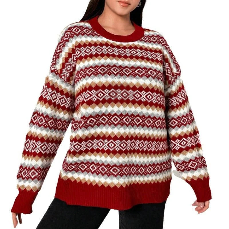 Women's Fair Isle Crew Neck Sweater with Relaxed Fit 5