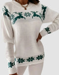 Women's Oversized Loose Fit Knitted Christmas Sweater with Reindeer Design 0
