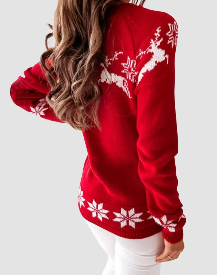 Women's Oversized Loose Fit Knitted Christmas Sweater with Reindeer Design 2