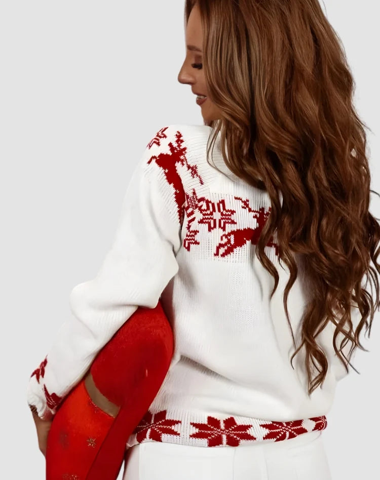 Women's Oversized Loose Fit Knitted Christmas Sweater with Reindeer Design 8