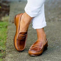 Women's Black Penny Loafers Leather Slip-On Orthopedic Support Comfortable Shoes