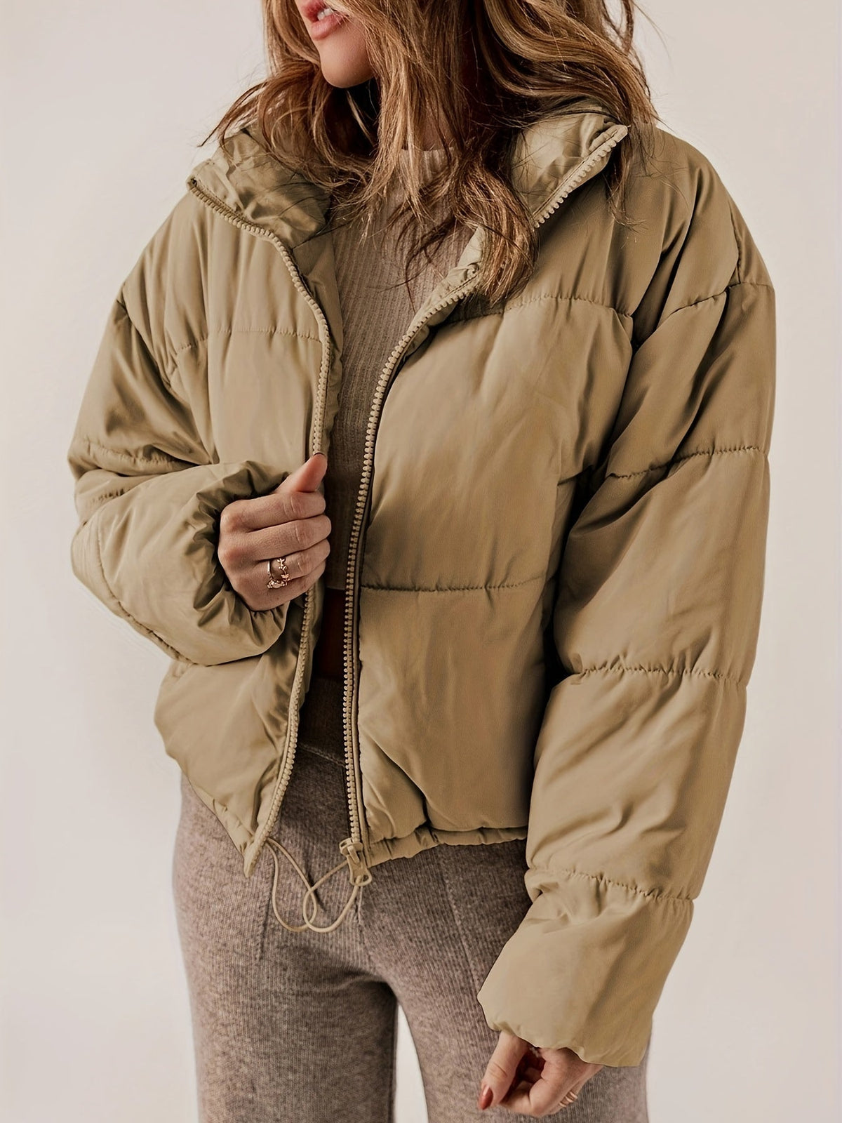 Women's Quilted Loose Fit Puffer Jacket with Full-Zip Closure 1