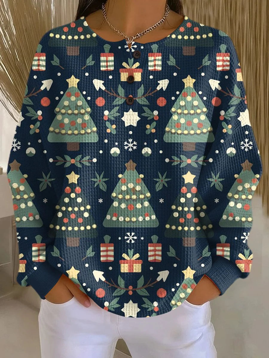 Women's Relaxed Fit Christmas Knit Sweater with Festive Pattern 0