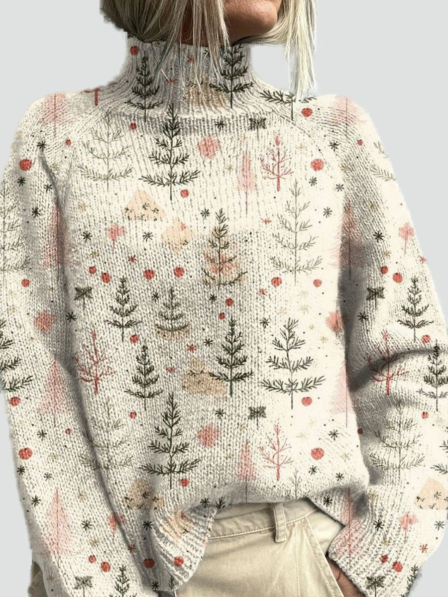 Women's Relaxed Fit Turtleneck Christmas Sweater with Festive Print 0