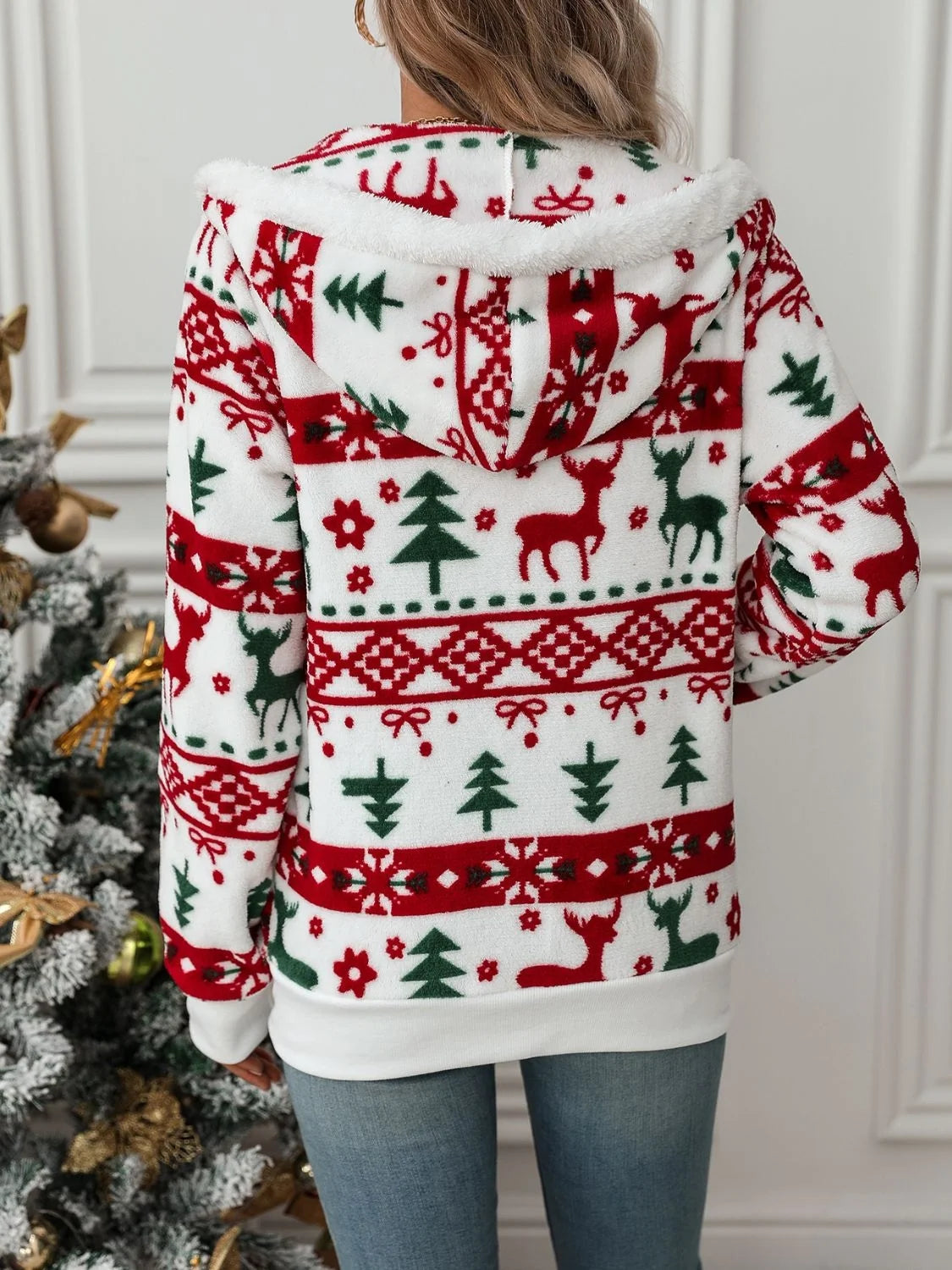Women's Soft Fleece Christmas Hoodie with Zipper and Pockets 1