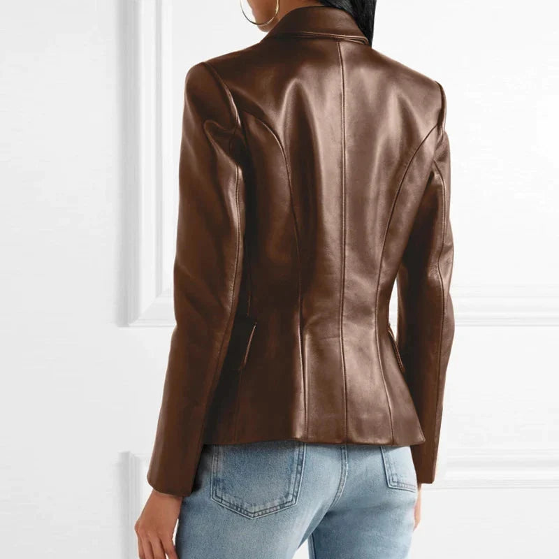 Women's Tailored Leather Blazer with Classic Button Detail 2