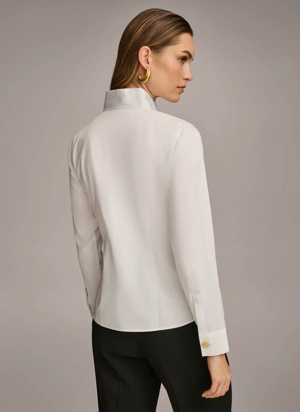 Women's white notch collar button-down shirt featuring a relaxed fit, perfect for casual and professional occasions. 1
